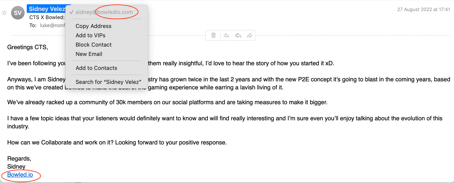 Example phishing or social engineering email from the guide